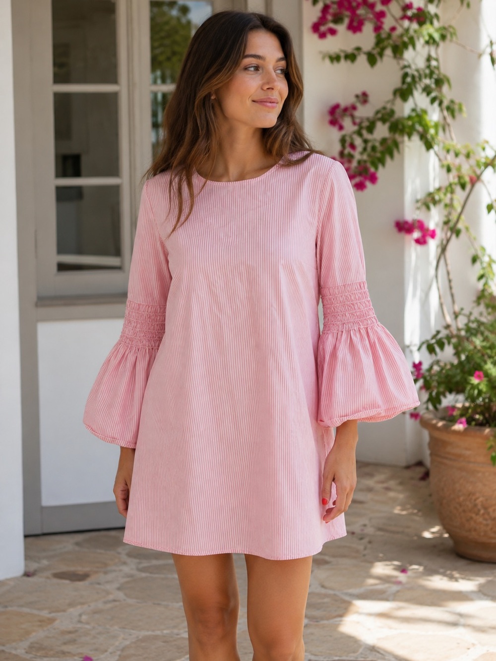 Zara Trafaluc Pink and White Striped Mini Dress